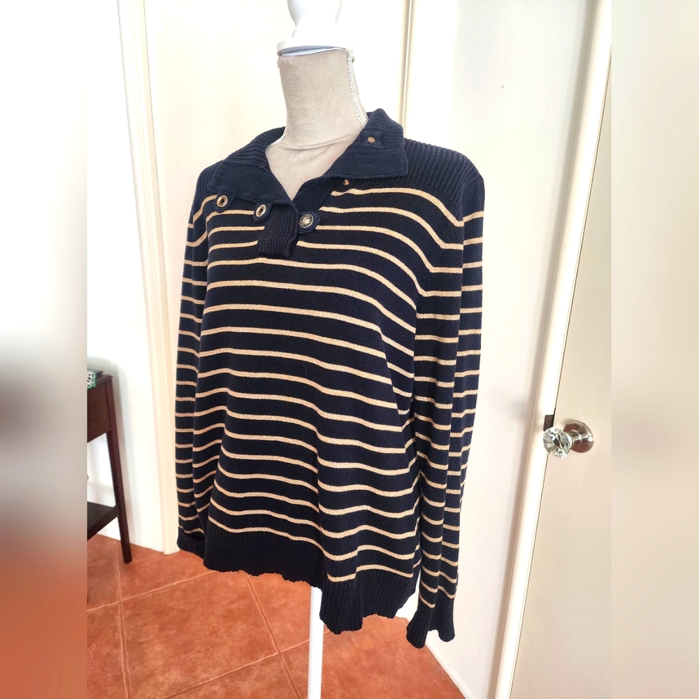 Lauren by Ralph Lauren navy blue and gold striped sweater size XL